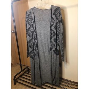 Black and Grey Hooded Duster Cardigan